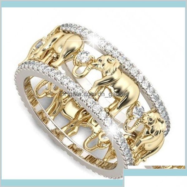 Band Rings Pure Copper Antique Gold Color Crystal Lucky 3D Elefante Romântico Zircão para Menwomen Tamanho 610 WMVB3 ZR OTYGK