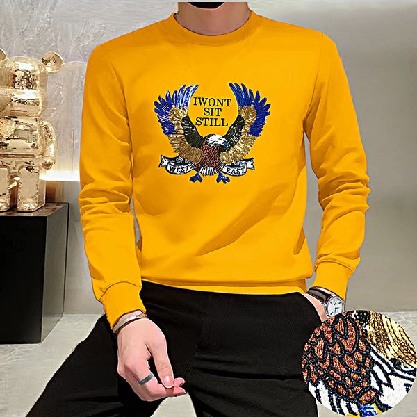 Felpe da uomo nuove di stile invernale invernale di tendenza Logo del marchio Ricamo Design Pullover Casual Personalità di lusso O-Collo Felpe con cappuccio a maniche lunghe per ragazzi Giallo Nero M-4XL