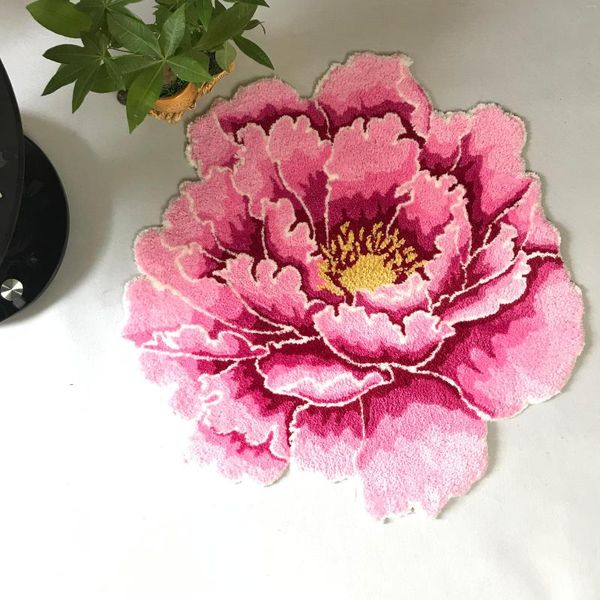 Tapetes 3d peony grossa de flor de flor de flor sala redonda cama de tapete redonda sala de estar macio anti-deslizamento de corredor cadeira de cadeira de cadeira