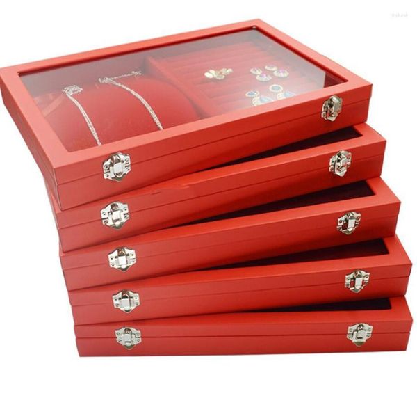 Sacchetti per gioielli Espositore regalo in velluto rosso Moda Collana Scatola Bracciale Vetrina Organizzatore impilabile