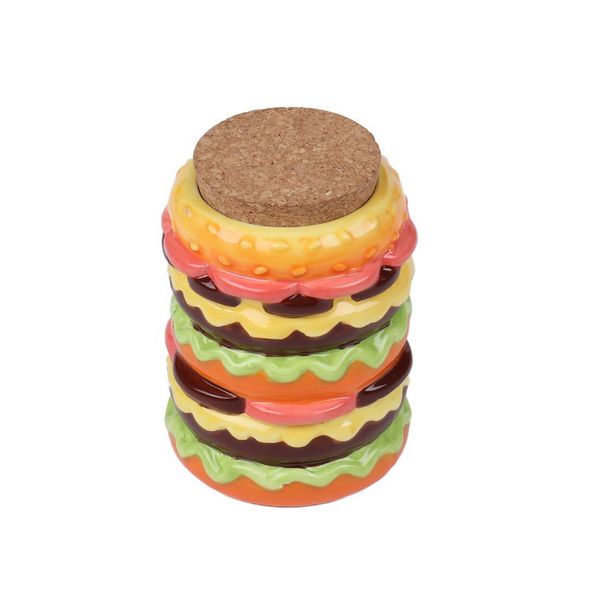 Rauchen Cool Bunte Keramik Hamburger Stil Desktop Tragbare Trockenkräuter Tabak Gewürz Miller Lagertank Korkdichtung Abdeckung Stash Case Zigarettenspitze Gläser DHL