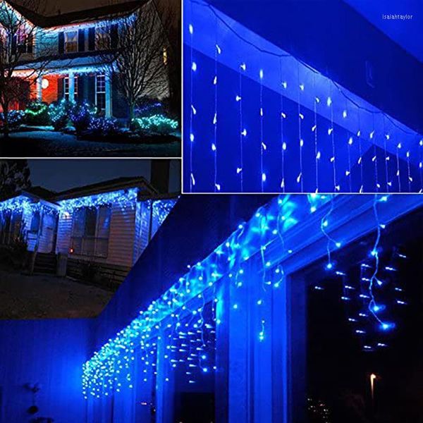 Strings LED Blue Christmas String Lights Icicle Curtain Patio Decoration Light Fairy para festa em casa de casamento