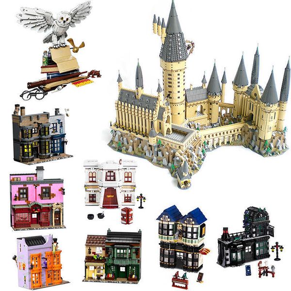 Blocks Harrisly Magic School Castle Alley 70071 10217 Delivery Owl Bricks Famous Movie Scene Blocks Blocks Toys for Kids T221028