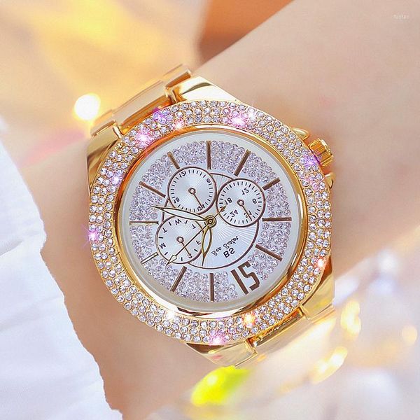 Avanadores de pulso 2022 Big Dial observa mulher diamante garotas de ouro vestir -se elegante feminina de pulso Golden Relogio feminino