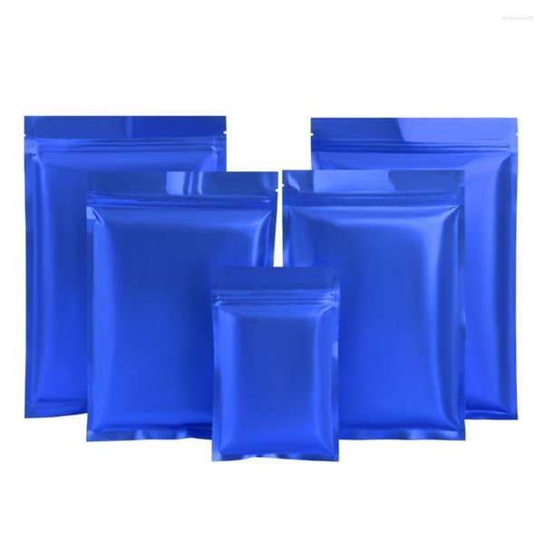 Sacos de armazenamento 100pcs azul fosco de alumínio bolsa de papel alimentos alimentos casy nozes de chá seco de frutas à prova d'água à prova de poeira reutilizável