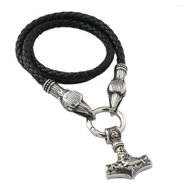 Correntes Viking Aço inoxidável Crow Head Chain Chain Charnace Odin Hammer pendente de titânio jóias masculinas