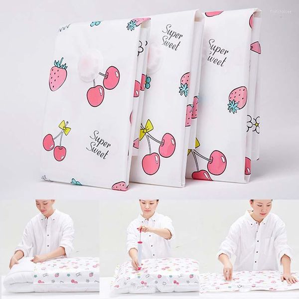 Kleidung Lagerung Home Organizer Reise Faltbare Vakuum Tasche Kirsche Erdbeere Gedruckt Komprimierte Kleidung 1PC Dichtung