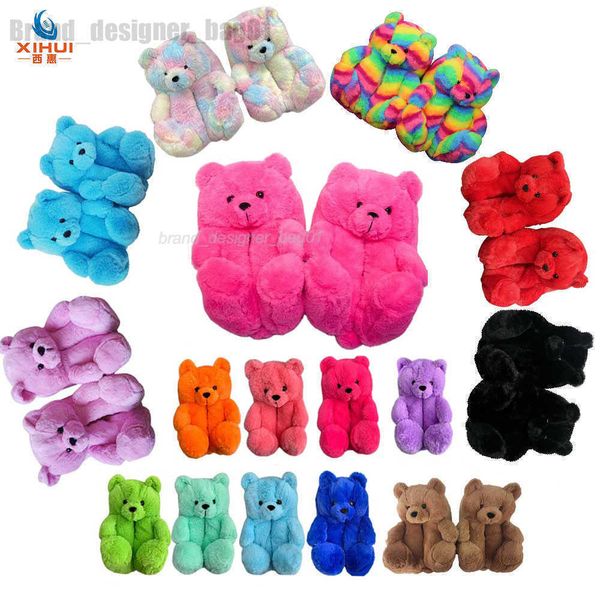 Pantofole Pantofole di peluche adorabili Pantofola per orsacchiotto taglia bambino Comoda casa Donna Scivoli di pelliccia pelosa 102922H