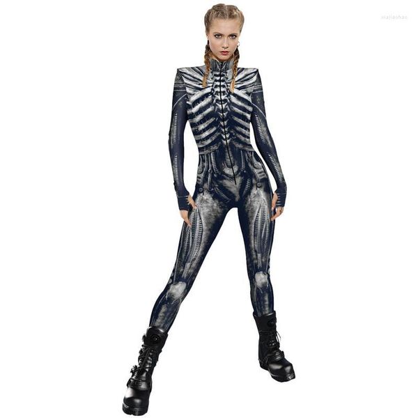 Kadınların İki Parçası Pantolon İskelet Bodysuit Cadılar Bayramı Onesie Baskı Cosplay Gerçekçi 3D Dijital Baskı Parti için