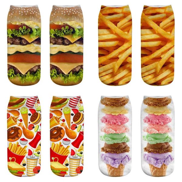 Socken Neue 3D-Druck Lustige Niedliche Cartoon-Chips Pommes Frites Unisex Kurze Kreative Farbf Mtiple Glückliche Niedrige Knöchel Für Frauen Drop Lieferung Smt19