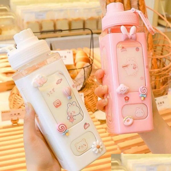 Wasserflaschen 700 ml Nette Kinder Wasserflasche für Schule Kawaii Tasse mit Aufkleber St Bpa Tragbare Reise Saft Becher Trinkkessel Geschenk Dhmsv