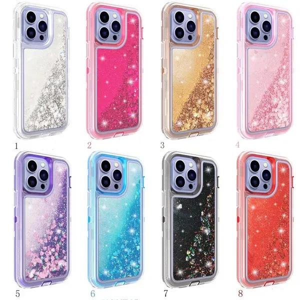 Capas de defesa à prova de choque com glitter líquido para iphone 15 14 13 mini 12 pro max 11 xr xs 6 78 plus samsung s21 s22 plus s23 s23 ultra note 20 capas de armadura resistentes