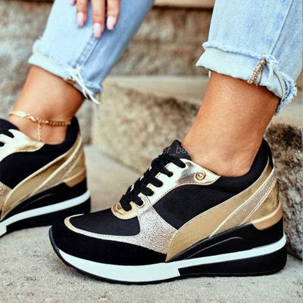 Sapatos sociais Tênis Feminino Moda Tênis Sapatos Feminino Patchwork Sapatos Esportivos Mulher Casual Salto Cunha Vulcanizado Outono 102922H