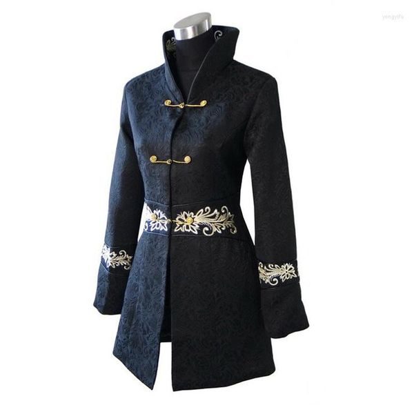 Damen Trenchcoats Neuheit Kleidung Schwarz Mode Jacke Chinesischen Tradition Stil Baumwolle Verlängern Frauen Lange Mantel Oberbekleidung Staub S-4XL