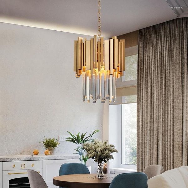 Lampade a sospensione Lampadario Post Modern Simple Dining Room Lamp Designer Model Villa Gold Single Head Crystal