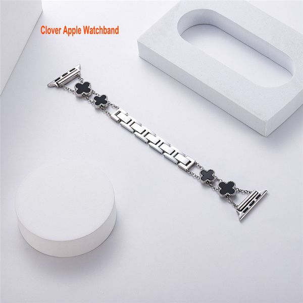 Women Watch Band Bandas Apple para Watch Band 38mm 40mm 41mm 42mm 44mm 45mm Diamante de bling de luxo com trevo aço inoxidável pulseira Iwatch Series 8 7 6 SE 5 4 3 2 1
