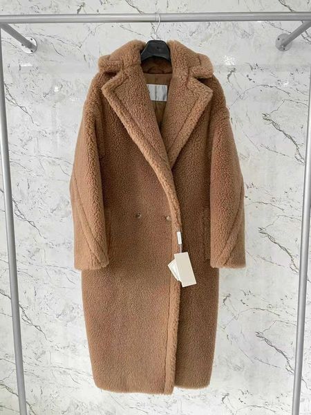 Cappotto oversize in pelliccia di cammello finto da donna MM Teddy Bear Icon Cappotti lunghi Pelliccia di lana di alpaca e seta Capispalla donna Collo a bavero Parka invernale