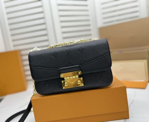 Schwarze geprägte Tasche Damen Marceau Handtasche Umschlag Geldbörse Luxus Designer Flap Bag Echtleder Canvas Schulter Gold Kettenriemen Taschen