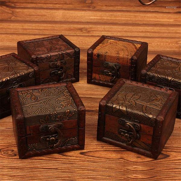 Bolsas de jóias Caixa de armazenamento de madeira retrô com trava de metal Decorativa decorativa de bugiganga tesouro capa de madeira de pérola