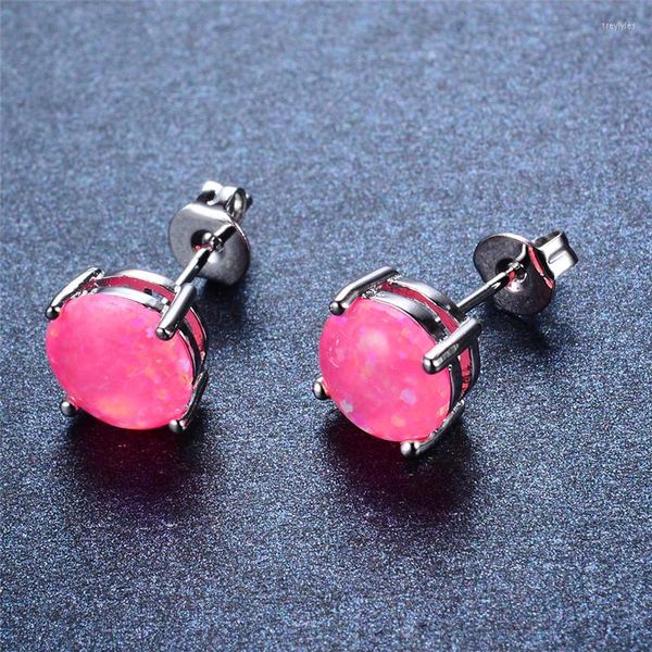 Orecchini a bottone 8 mm pietra opale di fuoco rosa rotonda per donna gioielli di moda da sposa multicolore con fascino in argento color oro rosa