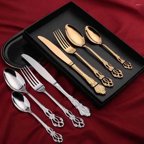 Geschirr-Sets 4 teile/satz Gold Set Geschenk Box Esszimmer Messer Gabel Besteck Edelstahl Löffel Royal Luxus Geschirr Utensil