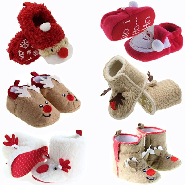 Bebê baby primeiros caminhantes Papai Noel Slipper Sapatos Kids Sapatos Elk Infantis Anti-Slip Footwear Boots
