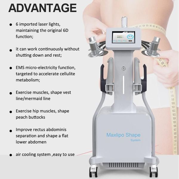 Fun￧￣o dupla 6 ARM Laser EMS esculpindo equipamento de perda de peso a laser queima a remo￧￣o de gordura Remo￧￣o de gordura n￣o invasiva Lasers 6D Shaping Smanding