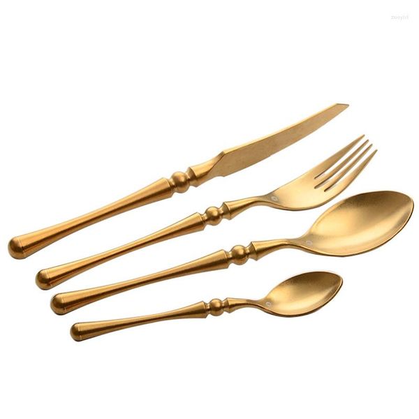 Учебные посуды наборы роскошной 4pcs Spoon Fork Nife Prawe Prawe Sirew Plated Matte Counter Set для домашнего ресторана