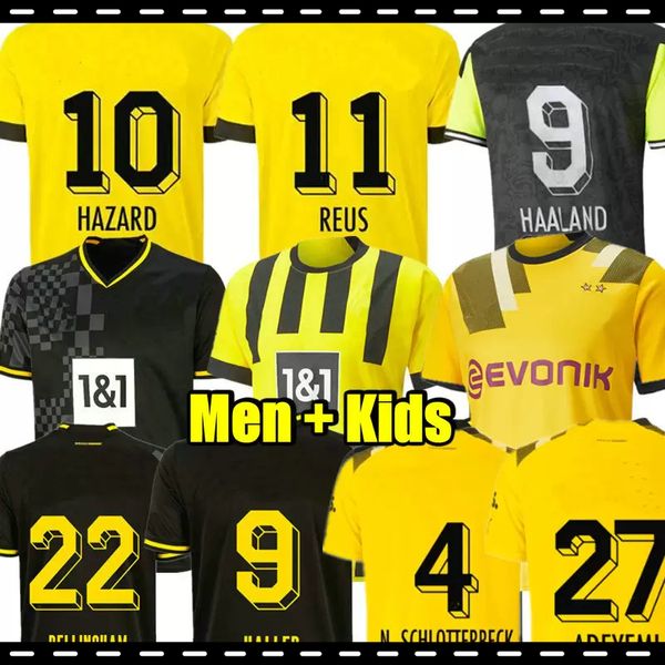 Jerseys Reus 21 22 23 4º Dortmund Futebol Jersey Fãs Jogador 2022 2023 Camisas de Futebol Bellingham Homens Crianças Reyna Brandt Emre Can Haller