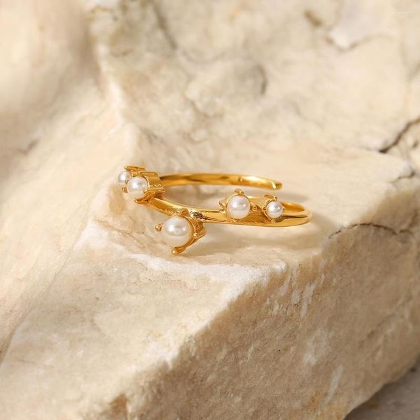 Ringos de cluster jóias de moda uworld 18K Gold Bated Pearl Ring Ring Desenho de Árvore Geométrica Aço inoxidável à prova de água para meninas