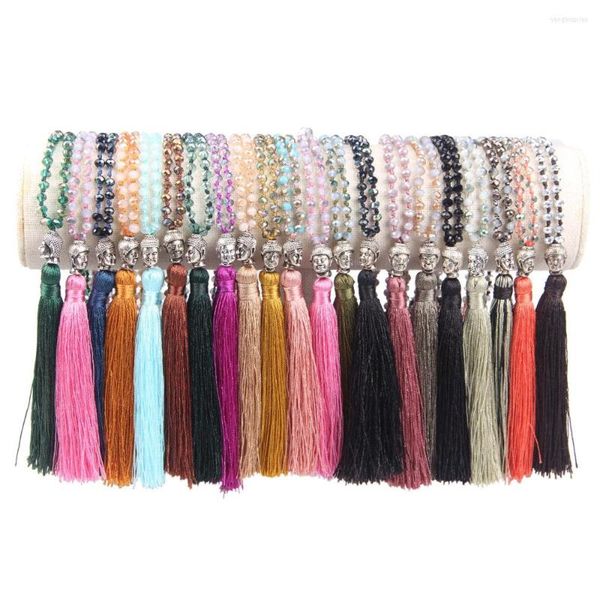 Подвесные ожерелья Kelitch Retro Buddha Head Head Long Tassel Beaded Crystal Worder Женщины друзья модные украшения подарок оптом