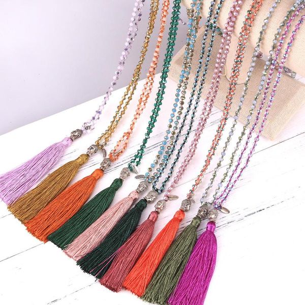 Anhänger Halsketten KELITCH Mode Frauen Schmuck Vintage Ethnische Buddha Halskette Kristall Perlen Quaste Handgemachte Kette Großhandel