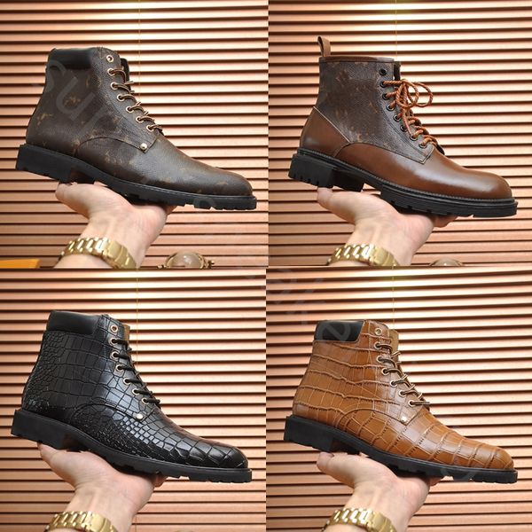 Botas de grife Cowskin Chelsea Boots masculino ao ar livre fundo grosso bota de comprimento médio salto baixo cadarço dedos redondos sapatos masculinos tamanho 38-45 com caixa