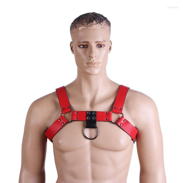 Cinture Sexy Mens Lingerie PU Leather Body Chest Harness Bondage Costumi Fibbia Chiusura muscolare con fibbie O-ring Sex