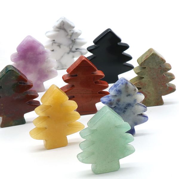 Stone de quartzo natural Mini ￡rvore de natal escultura de cristal decora￧￣o artesanato pequenos presentes