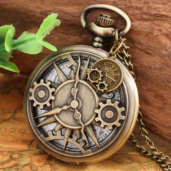 Taschenuhren Hollow Gear Analog Wheel Reel Design Quarzuhr Steampunk Halskette Pullover Kette Anhänger Uhr mit Zubehör 2022