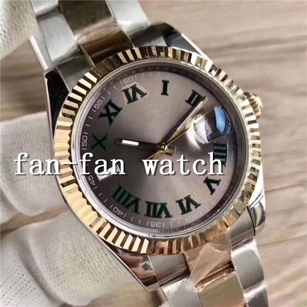 Assista 41mm Men's Selling Top GM Factory DateJustoyster 904L Asia 2836 Dial cinza escuro com algarismos verdes Autom￡tico