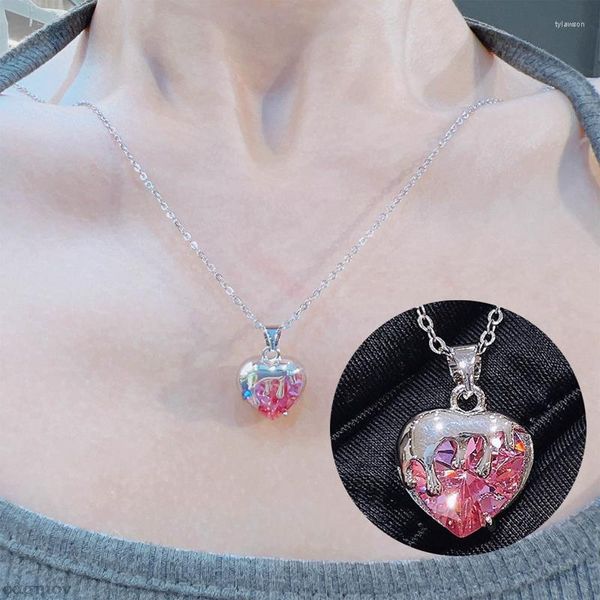 Подвесные ожерелья Прекрасное розовое бриллиантовое модное ожерелье в форме сердца для девочек