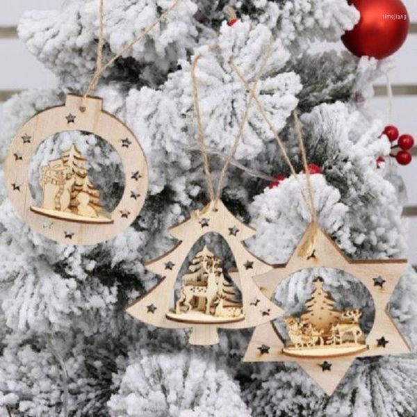 Рождественские украшения дерево декоративные висящие украшения подвесные оленя Санта -Клаус снеговик деревянные ремесла