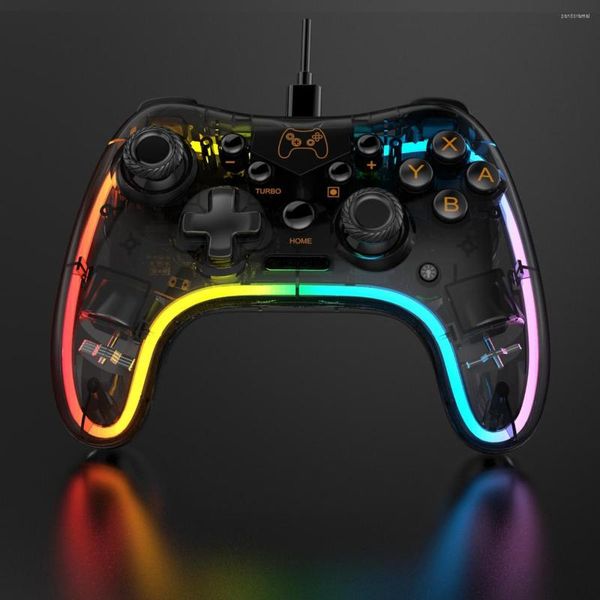 Controladores de jogo STK-2039 Wired Gamepad para Switch PS3 Console RGB Controlador de LED de brilho colorido Joystick PC Windows Android