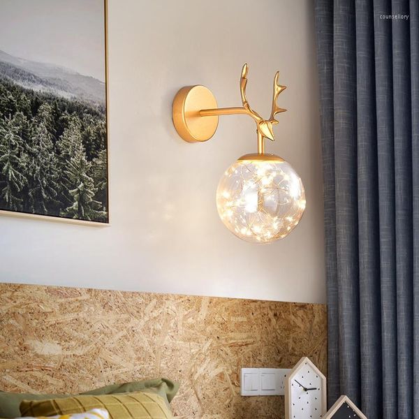 Lâmpadas de parede Loft Home Led Led Lamp Bedroom Bedido Design de rena decorativa elegante para a sala de jantar do corredor da sala de jantar