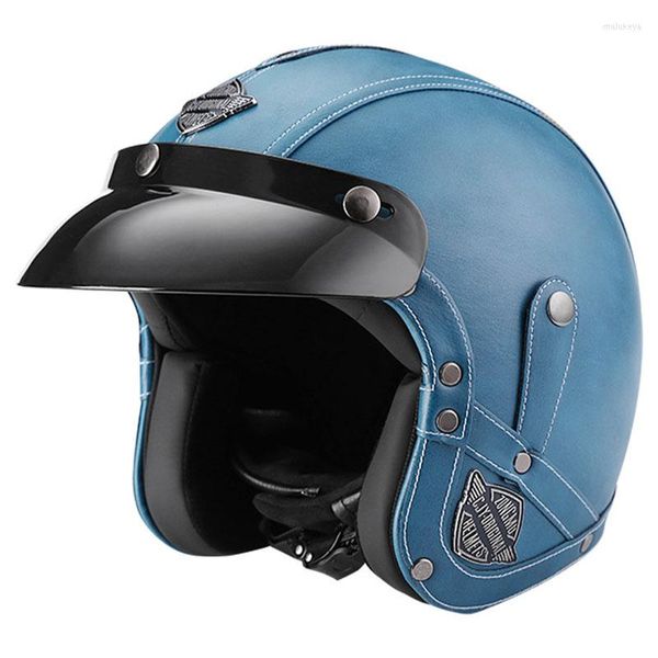 Caschi da moto Casco retrò Vintage mezzo 3/4 in pelle Pedale di personalità Veicolo elettrico