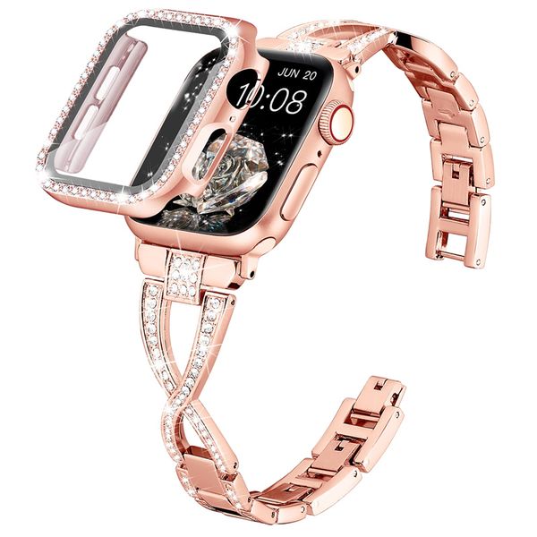Custodie per orologi e cinturini Bling per cinturino Apple Watch 40mm 44mm 41mm 45mm 38mm 42mm Bracciale Diamond Metal serie iWatch 8 7 6 5 4 3 SE