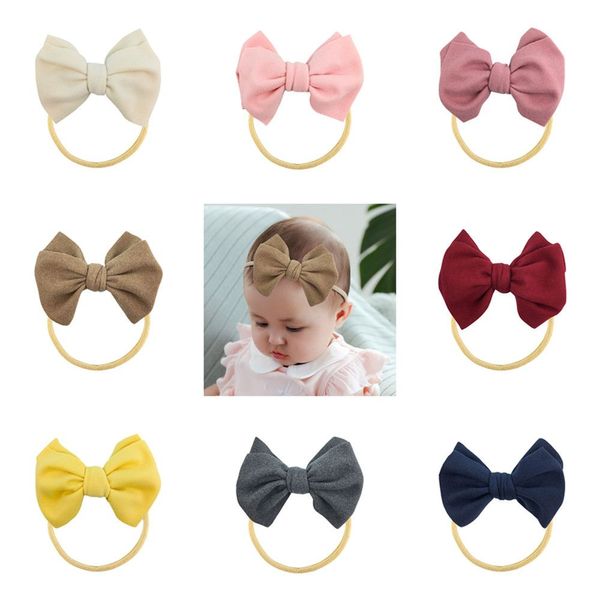 Neonate Imitazione Cashmere Bow Fascia Bambini Colore caramella Bowknot Fascia per capelli Morbido nylon elastico Bambini Bandane Fascia per la testa 20 colori