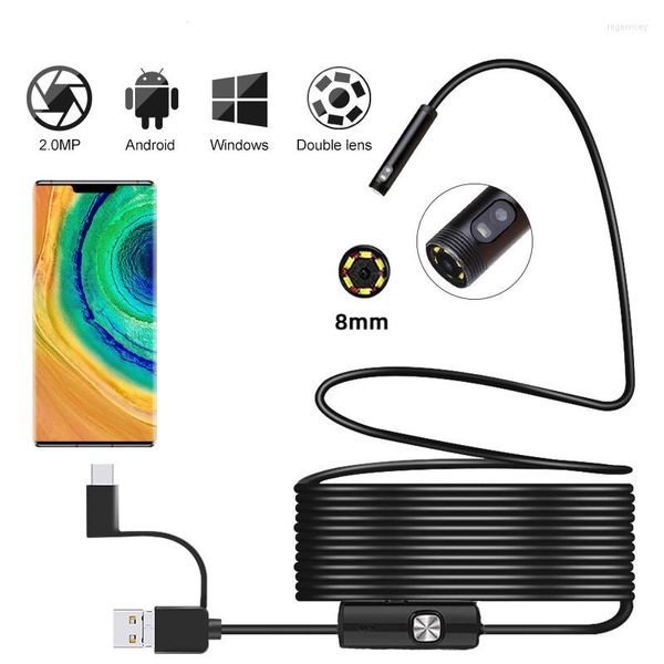 Çift lens araba 8mm Tip C USB Connect Boroscope Esnek Boru Teftiş Ekranı Android Telefon