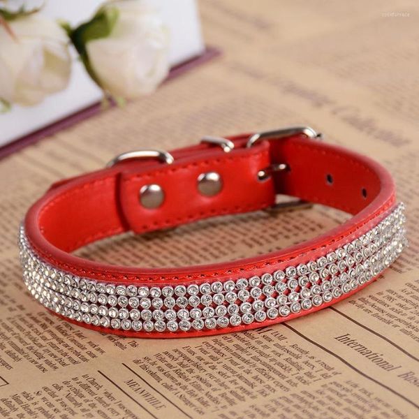 Collari per cani Collare con strass Bling Pelle PU rosa per cani di piccola taglia Accessori per cuccioli Forniture per animali Rosso Nero Blu Colori