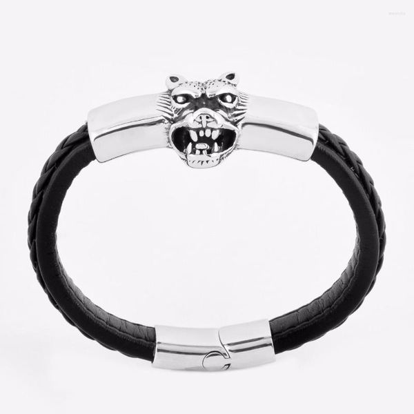 Armreif Männer Hiphop Edelstahl Leopard Magnetverschluss Leder Silber Ton Qualität Punk Armband Schmuck Wholesaledropship