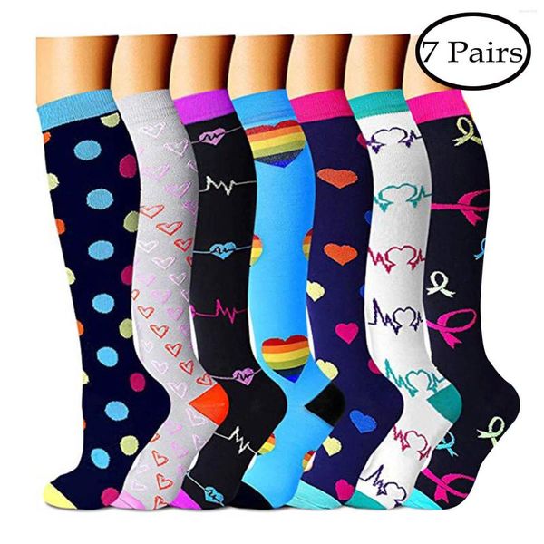 Calzini da uomo 7 paia Calze a compressione sportiva Modello divertente Halloween Ballon Dot Pressione sulle gambe Corsa in bicicletta Compressione multicolore