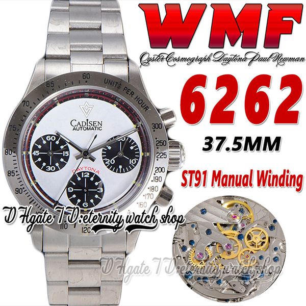 Пол Ньюман ST91 ручной хронограф Mens Watch WMF WM6262 1967 Редкий винтажный белый циферблат черный поддиал -устрильный браслет Super Edition Eternity Watches