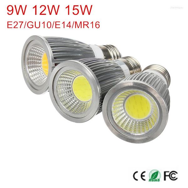 Dimmável GU10/E27 E14 MR16 9W 12W 15W COB AC85-265V/AC110V/220V/DC12V LUZBLS LED LED HIGH